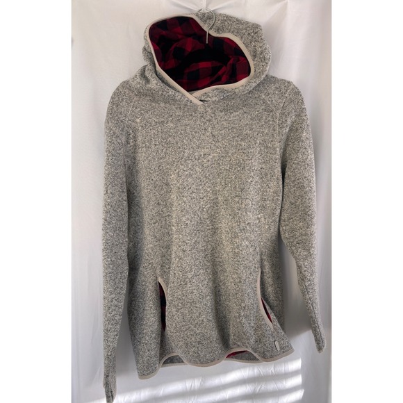 Eddie Bauer Tops - Eddie Bauer Women's Sweater Pullover Gray Size‎ L Hoodie Lined W/Buffalo Plaid